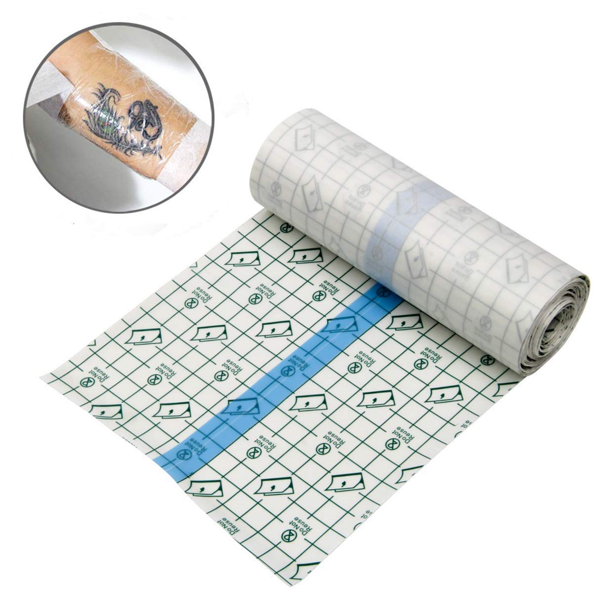 Tattoo Aftercare Waterproof Bandage Transparent Film Dressing Second Skin Healing Protective Clear Adhesive Antibacterial Bandages Tattoo Supplies 6"x1 Yard Milletech Tattoo Bandage Roll (15CM-100CM)